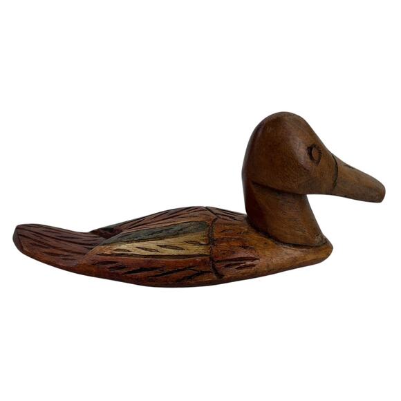 Vintage Hand-Carved Wood Duck Figurine – Rustic Folk Art Décor, Solid Wood Decoy - Picture 2 of 6